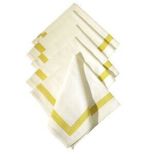 6 Linen Napkins Ivory Green Band Classic Farm Country Retro Vtg